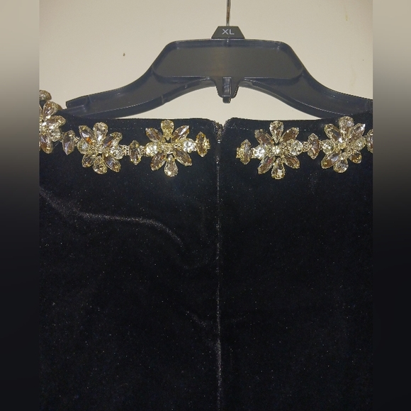 LADYJUICE Velvet Square Neck Floral Rhinestone Mini Dress Unworn XL 12 - 14 - Picture 4 of 8